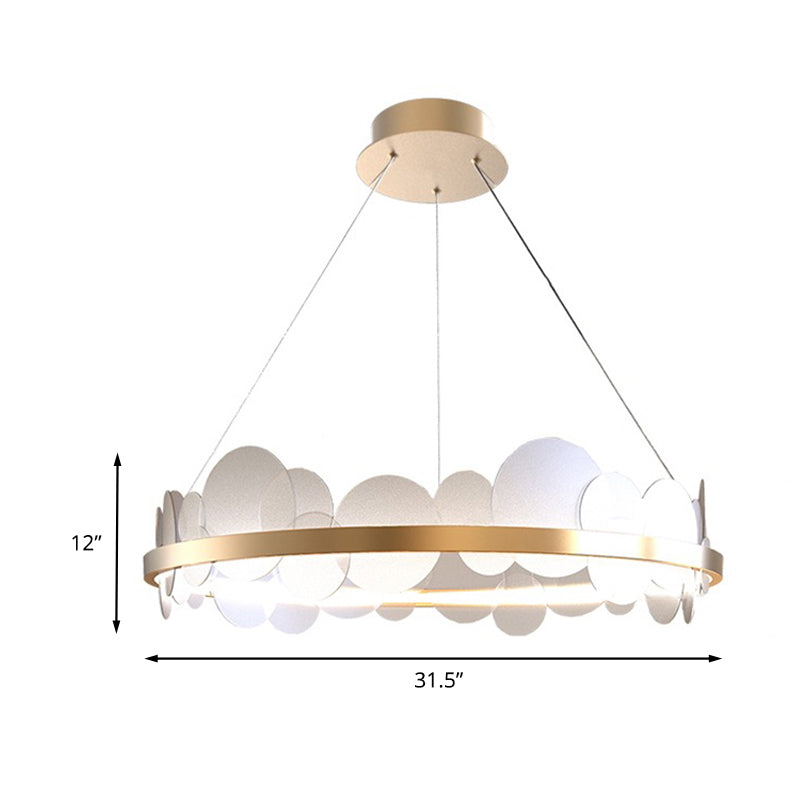 Contemporary Led Acrylic Chandelier Pendant In White/Warm Light - Gold Ring Design 23.5’/31.5’