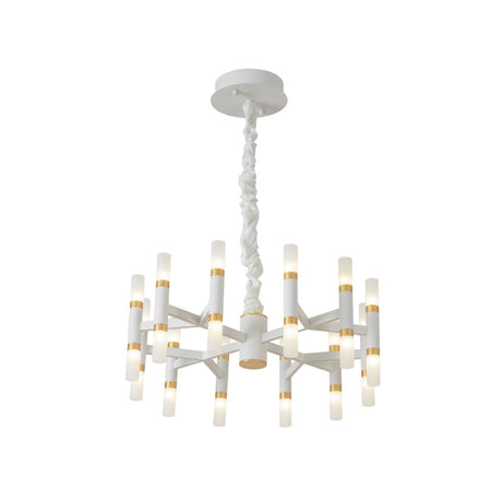 Modernist Iron Tubular Ceiling Lamp: 24-Light Led Radial Chandelier In Black/Gold Or White/Gold