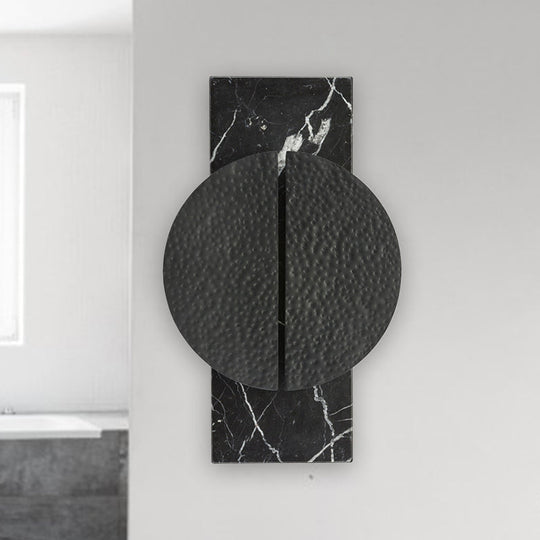 Minimalist Metallic Circle Wall Lamp With Led Sconce - Black/White Rectangle Marble Backplate
