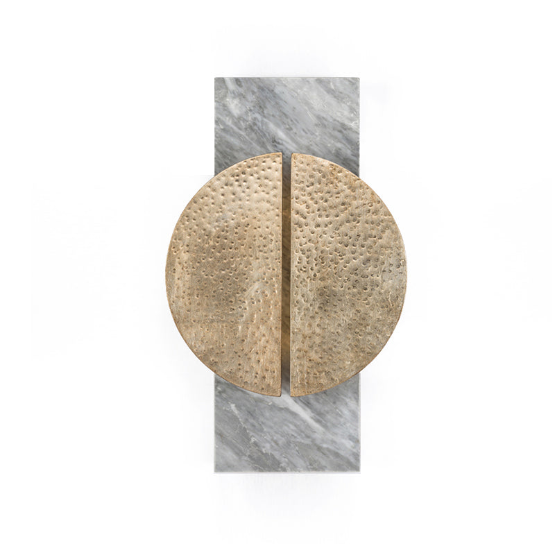 Minimalist Metallic Circle Wall Lamp With Led Sconce - Black/White Rectangle Marble Backplate