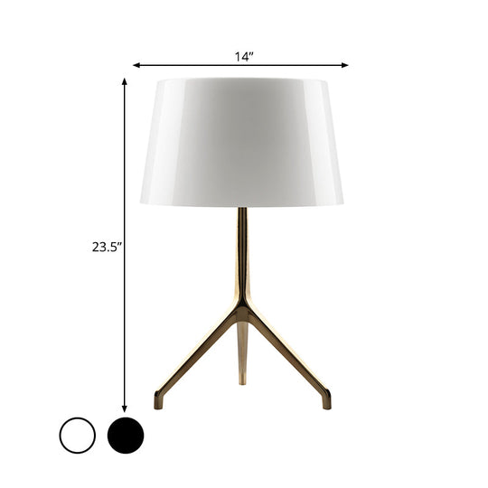 Gold Metal Tripod Nightstand Lamp With Barrel Shade For Bedroom Simple & Elegant Design
