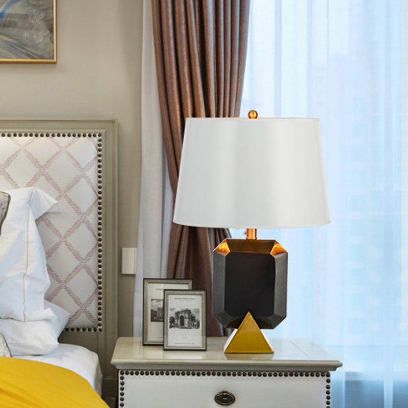 Modern White Desk Lamp With Geometric Marble Column - 1-Light Table Light