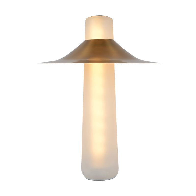 Gold Iron Flared Nightstand Lamp With Led Modern Bedside Table Lighting And White Glass Base