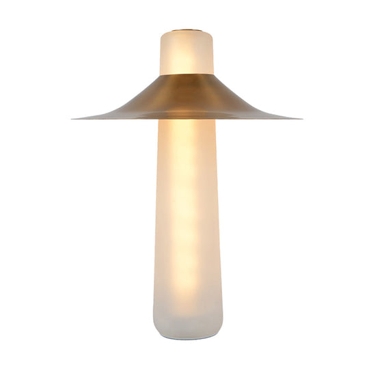 Gold Iron Flared Nightstand Lamp With Led Modern Bedside Table Lighting And White Glass Base