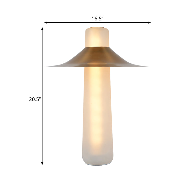 Gold Iron Flared Nightstand Lamp With Led Modern Bedside Table Lighting And White Glass Base