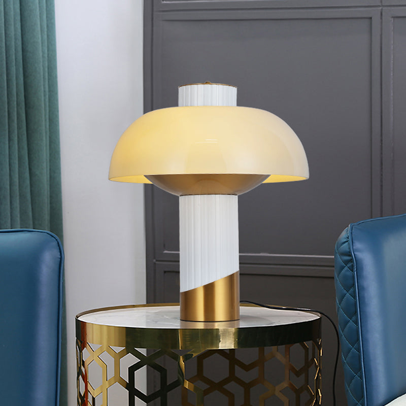 Post Modern Gold Bowl Desk Lamp With Milk Glass Shade For Living Room