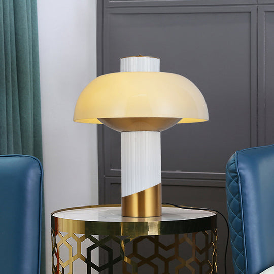 Post Modern Gold Bowl Desk Lamp With Milk Glass Shade For Living Room