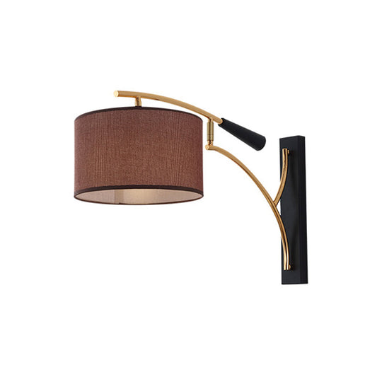 Modern Drum Shade Wall Lamp - 1 Head Fabric Lighting For Bedroom In Flaxen/Coffee