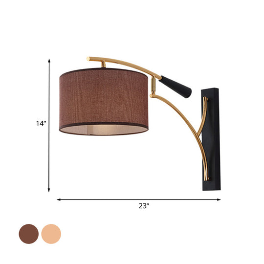 Modern Drum Shade Wall Lamp - 1 Head Fabric Lighting For Bedroom In Flaxen/Coffee