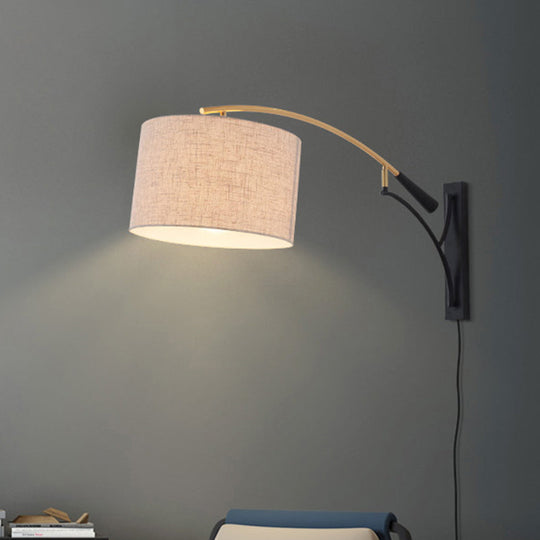 Modern Drum Shade Wall Lamp - 1 Head Fabric Lighting For Bedroom In Flaxen/Coffee