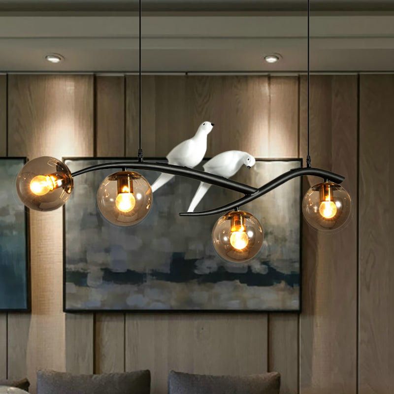 Minimalist Glass Globe Chandelier Light With Birds Deco - 4 Suspension Pendant In Milk White/Smoke