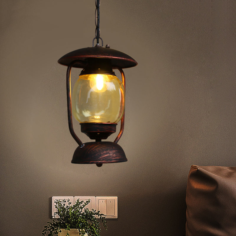Coastal Brass/Bronze Metal Hanging Pendant Light With Yellow Glass - Kerosene Corridor Ceiling