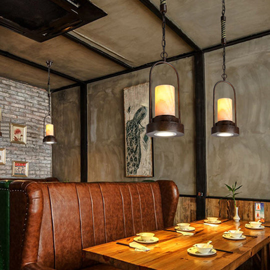 Marble Cylinder Pendant Lamp - 1-Bulb Hanging Light Fixture For Dining Room Rust Finish With Metal