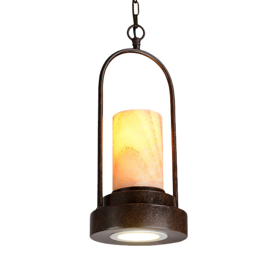 Marble Cylinder Pendant Lamp - 1-Bulb Hanging Light Fixture For Dining Room Rust Finish With Metal