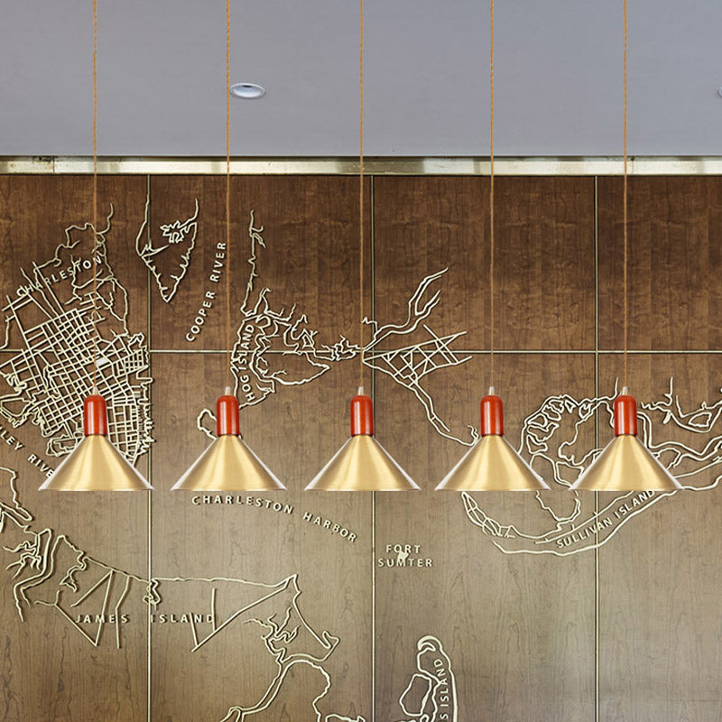 Industrial Tandem Pendant Ceiling Lamp - Conical Metallic Gold Finish 3/5/7 Lights 5 /