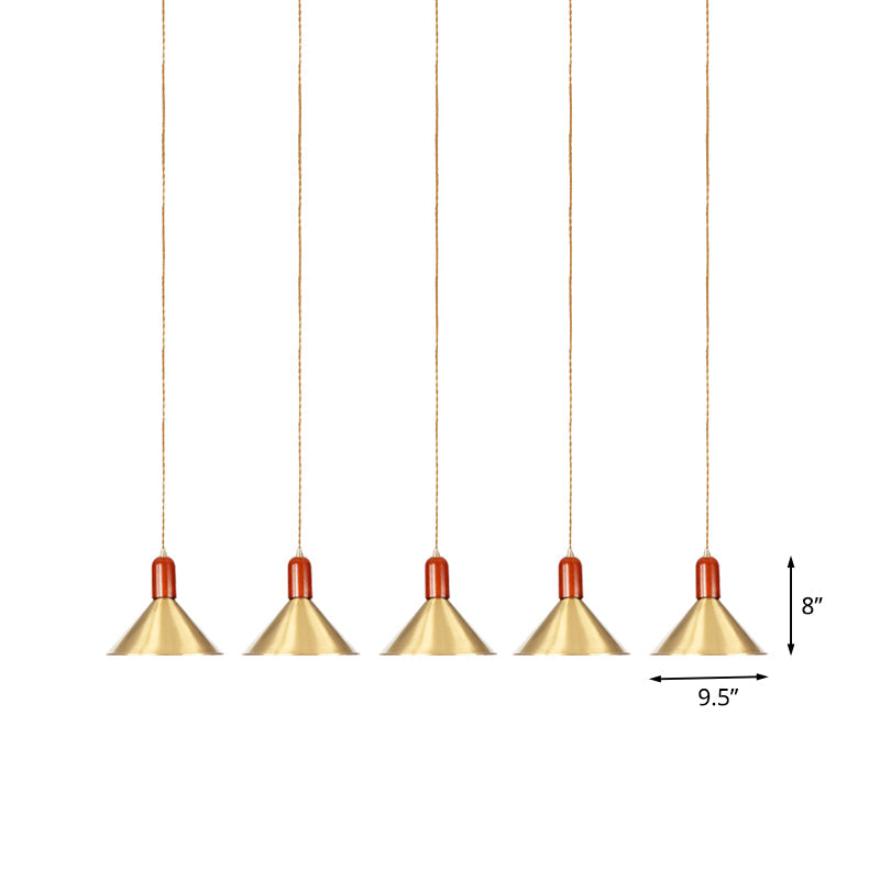 Industrial Tandem Pendant Ceiling Lamp - Conical Metallic Gold Finish 3/5/7 Lights