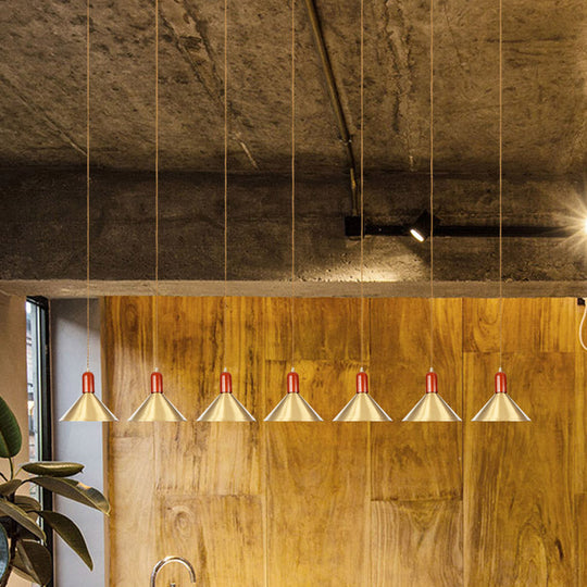 Industrial Tandem Pendant Ceiling Lamp - Conical Metallic Gold Finish 3/5/7 Lights