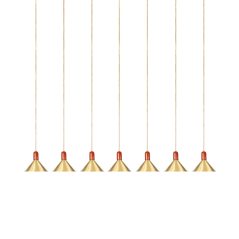 Industrial Tandem Pendant Ceiling Lamp - Conical Metallic Gold Finish 3/5/7 Lights