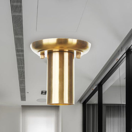 Gold Finish Metal Tubular Industrial Ceiling Flush Mount With 1 Head Ideal For Foyer Lighting
