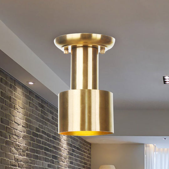 Gold Finish Metal Tubular Industrial Ceiling Flush Mount With 1 Head Ideal For Foyer Lighting
