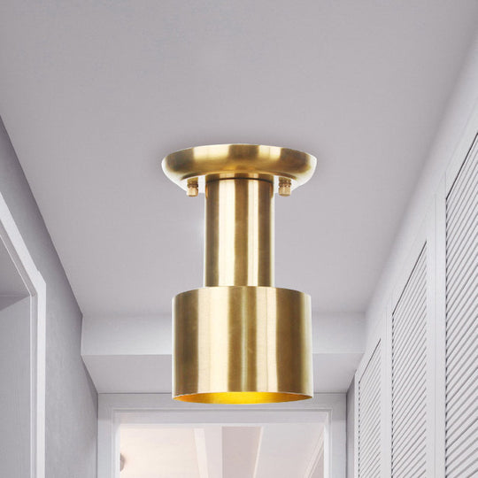 Gold Finish Metal Tubular Industrial Ceiling Flush Mount With 1 Head Ideal For Foyer Lighting