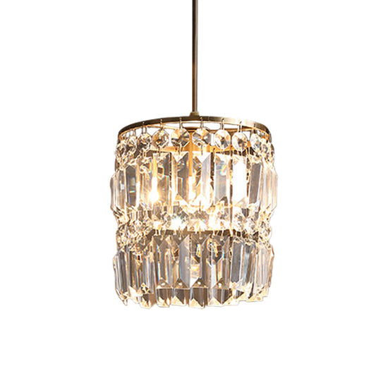 Modernist Crystal Pendant Ceiling Lamp In Brass