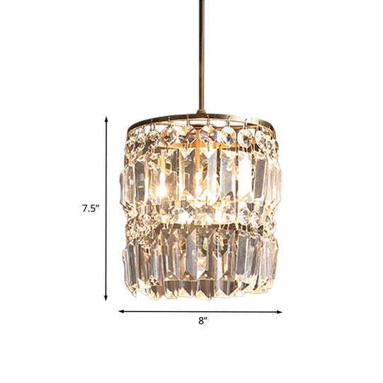 Modernist Crystal Pendant Ceiling Lamp In Brass