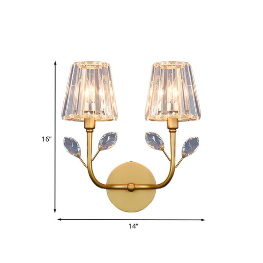 Minimalist Brass Finish Tapered Wall Sconce With Crystal Accents