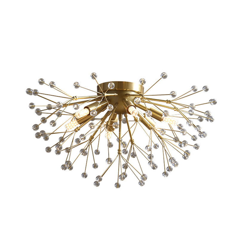 Modernist Metallic Dandelion Flushmount Light In Brass With 3/4/6 Bulbs