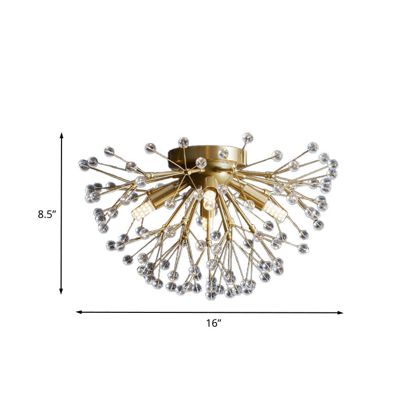 Modernist Metallic Dandelion Flushmount Light In Brass With 3/4/6 Bulbs