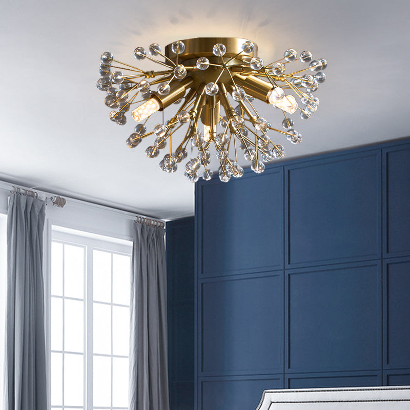 Modernist Metallic Dandelion Flushmount Light In Brass With 3/4/6 Bulbs 3 /