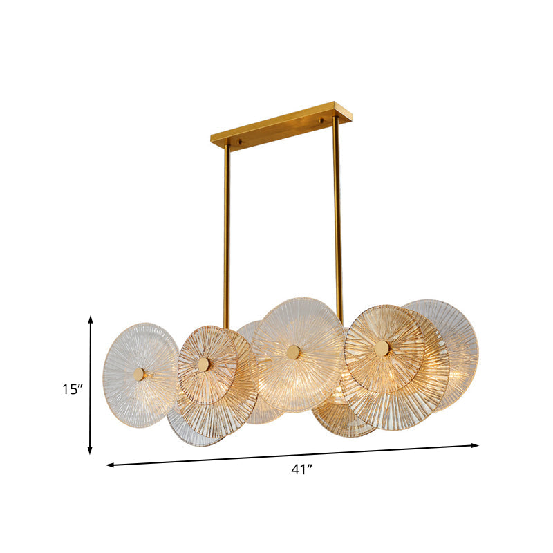 Modern Gold Finish Pendant Light With Prismatic Glass Shade - 8 Bulbs Ideal For Dining Room Or