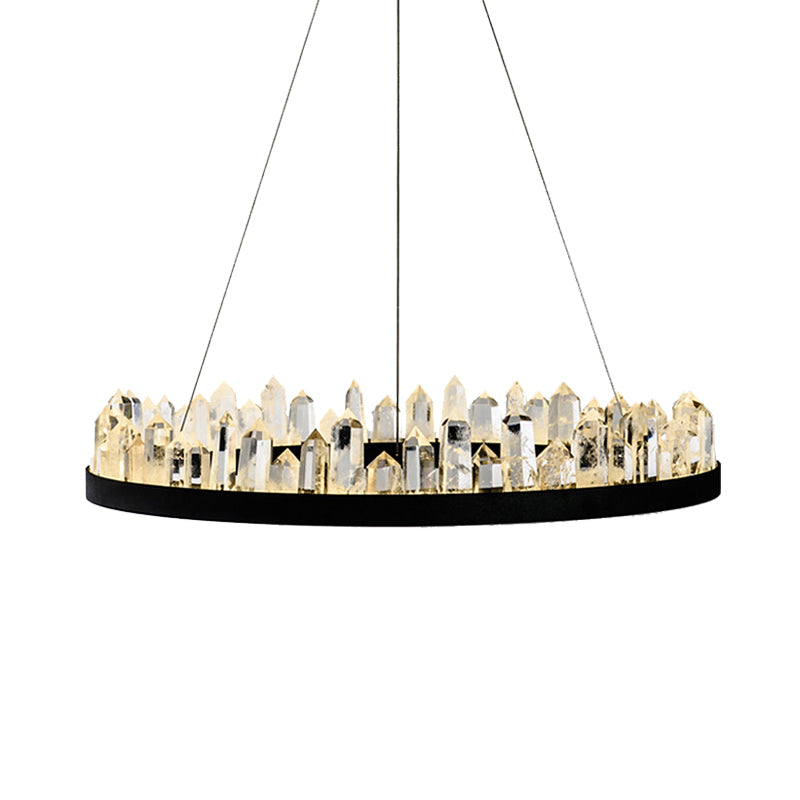 Minimalist Led Crystal Ring Ceiling Pendant Light In Black For Living Room