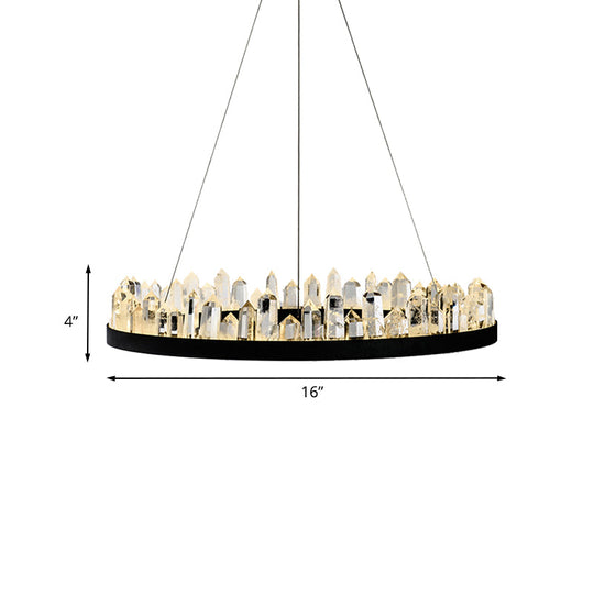 Minimalist Black Crystal Ring Led Ceiling Pendant Light Kit - Ideal For Living Room