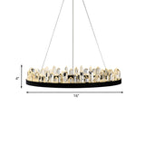 Minimalist Led Crystal Ring Ceiling Pendant Light In Black For Living Room