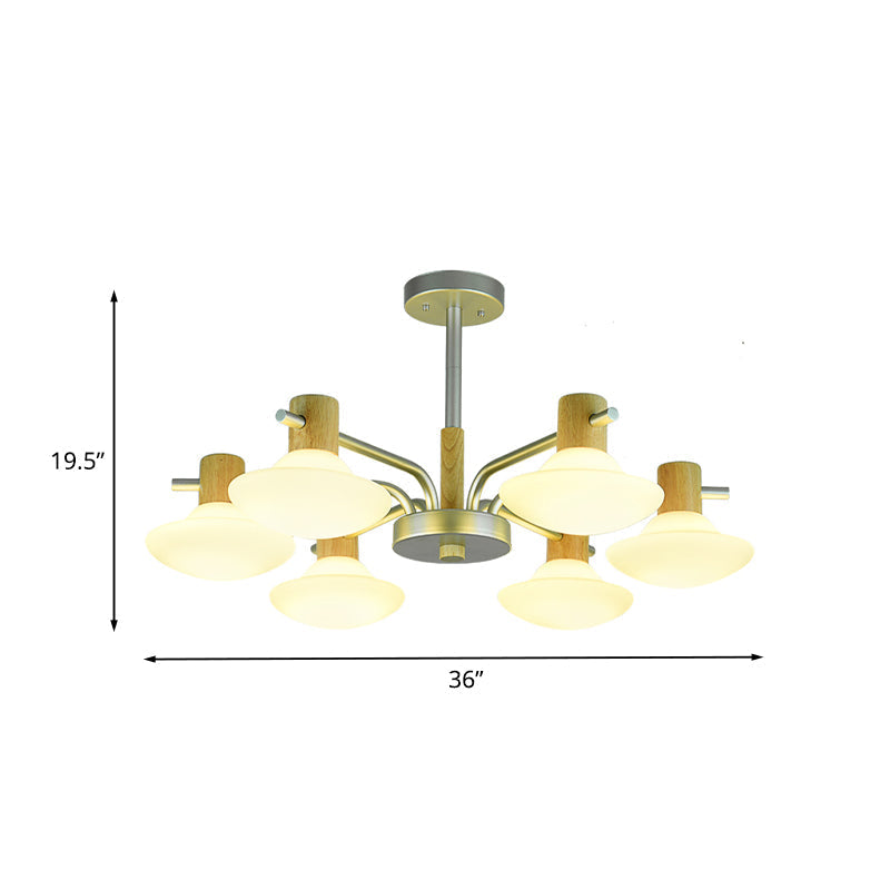 Modern Mushroom Semi Flush Ceiling Lamp With Opal Frosted Glass Wood Finish - 5/6 Head For Bedroom