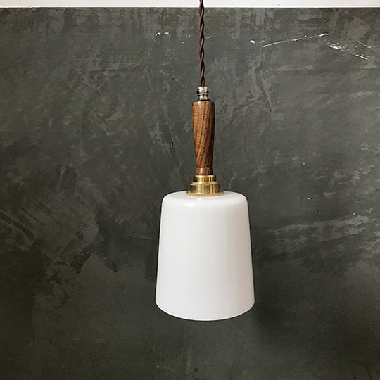 Vintage Milk White Glass Bell Hanging Light Kit - Brown Ceiling Suspension Lamp With 1 Bulb