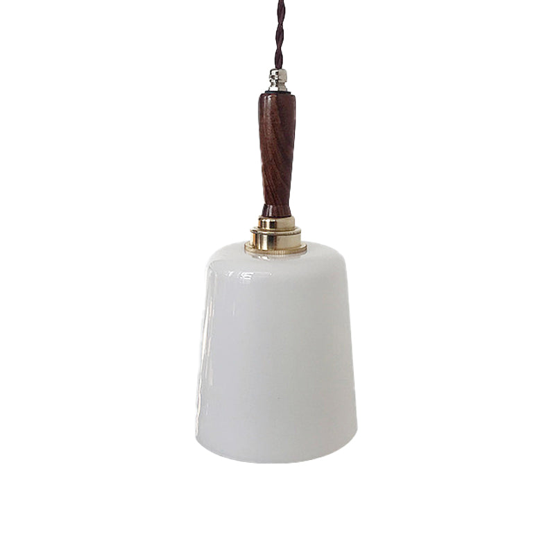 Vintage Milk White Glass Bell Hanging Light Kit - Brown Ceiling Suspension Lamp With 1 Bulb