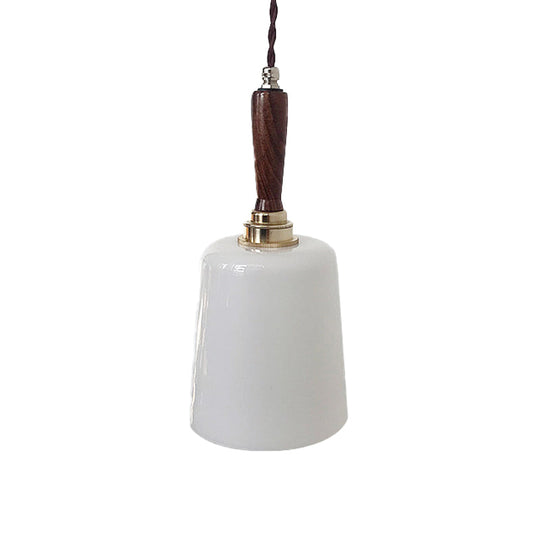 Vintage Milk White Glass Bell Hanging Light Kit: 1 Bulb Brown Ceiling Suspension Lamp