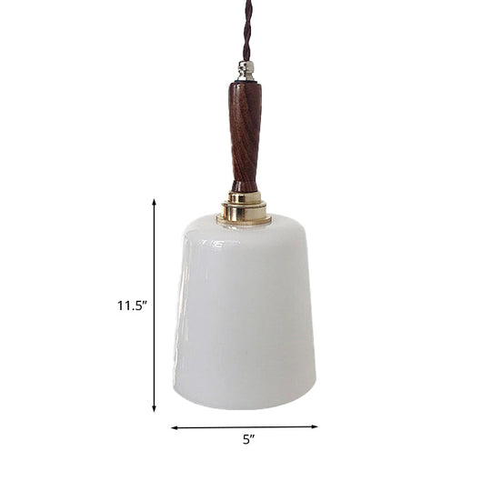 Vintage Milk White Glass Bell Hanging Light Kit - Brown Ceiling Suspension Lamp With 1 Bulb