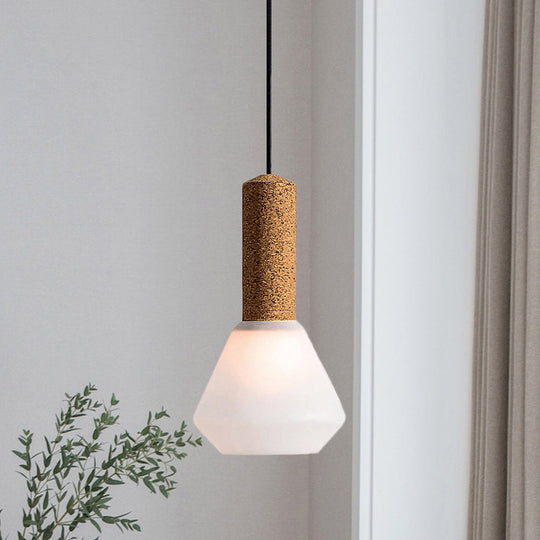 Modernist Wood Diamond Pendant Light With Textured White/Smoke Gray Glass Shade White