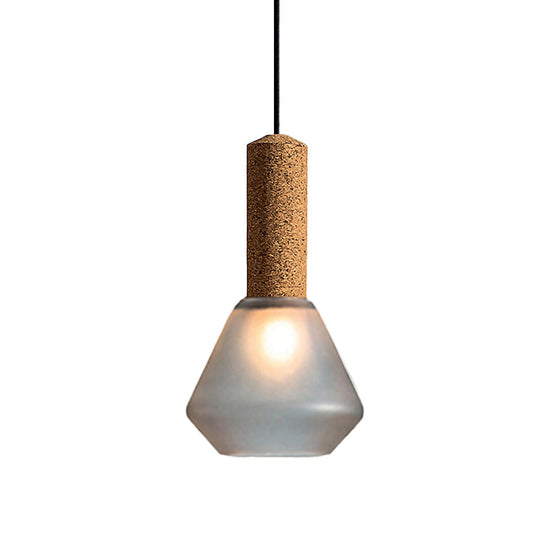 Modernist Wood Diamond Pendant Light With Textured White/Smoke Gray Glass Shade