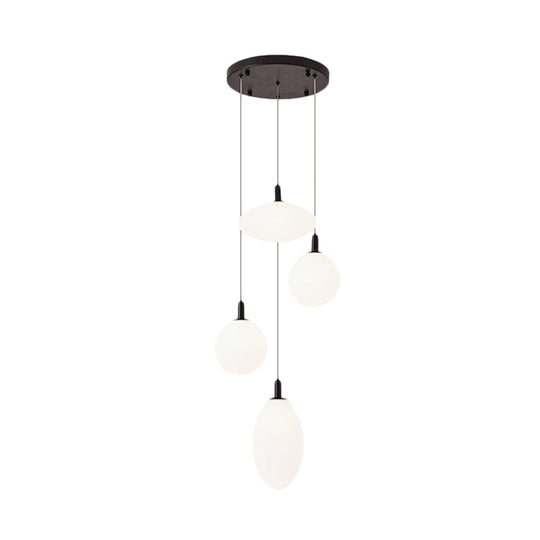 Cluster Pendant Minimalism Hanging Lamp - Gold/Black With Cream Glass & 4 Lights