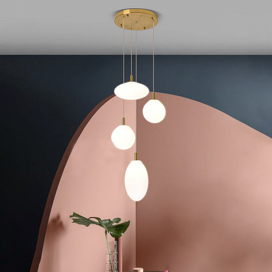 Minimalistic Gold/Black Pendant Lamp With 4 Lights And Cream Glass’ Or ’Minimalist 4-Light