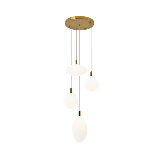 Cluster Pendant Minimalism Hanging Lamp - Gold/Black With Cream Glass & 4 Lights