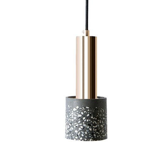 Nordic Terrazzo 1-Light Cylinder Hanging Light For Bedroom Ceiling - White/Black/Pink With Tube