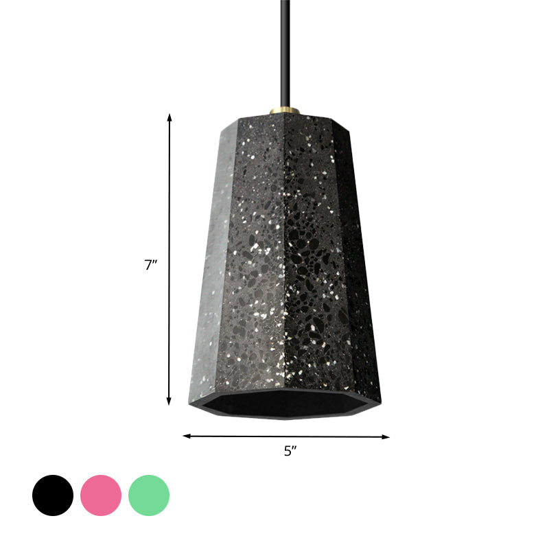 Terrazzo Nordic Pendant Light Kit - Polygon Restaurant Ceiling Lamp (1 Head) In Black/Red/Green