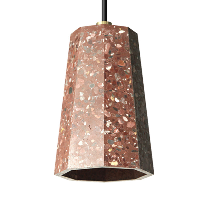 Nordic Terrazzo Pendant Light Kit - Polygon Ceiling Lamp With 1 Head In Black/Red/Green