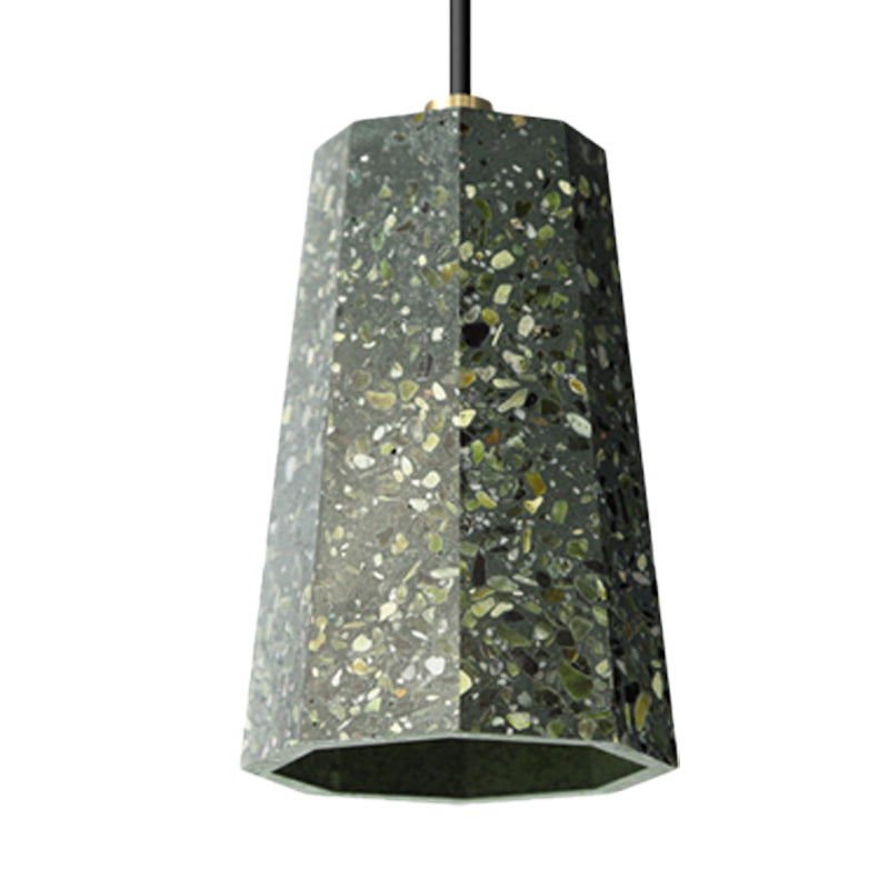 Nordic Terrazzo Pendant Light Kit - Polygon Ceiling Lamp With 1 Head In Black/Red/Green