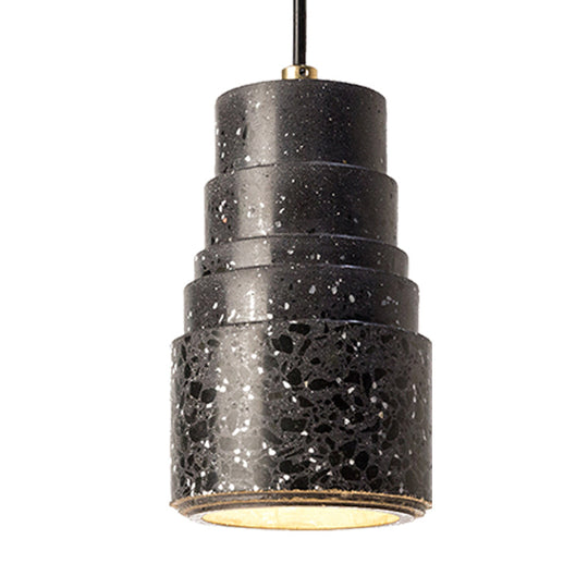 Nordic Terrazzo 1-Light Bedside Pendant Lamp In Black - Tiered Tube Hanging Lighting